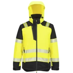 Giubbotto da Lavoro Alta Visibilità Multitasche Impermeabile Stretch Zip intera con Cappuccio Portwest T160