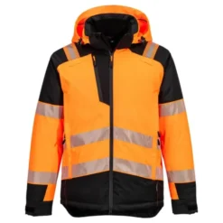 Giubbotto da Lavoro Alta Visibilità Multitasche Impermeabile Stretch Zip intera con Cappuccio Portwest T160