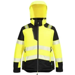 Giubbotto da Lavoro Alta Visibilità Multitasche Impermeabile Stretch Zip intera con Cappuccio da Donna Portwest T162