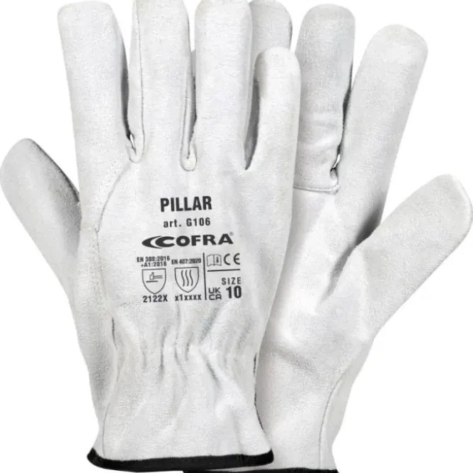 12 Paia - Guanti da Lavoro Stretch Cofra Pillar in Pelle Crosta G106-DD00